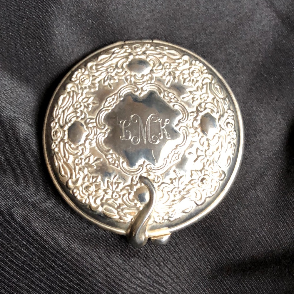 Silverplate Repousse Compact Mirror